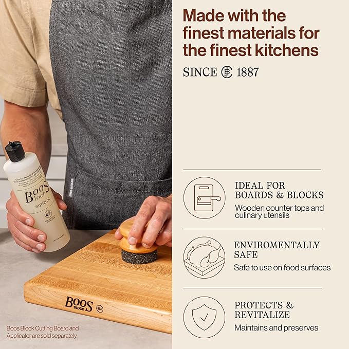 John Boos All-Natural Mystery Oil, Revitalizing Wood Conditioner, 16 oz - Food-Grade Mineral Oil for Butcher Blocks, Cutting Boards, Countertops and Wooden Culinary Utensils