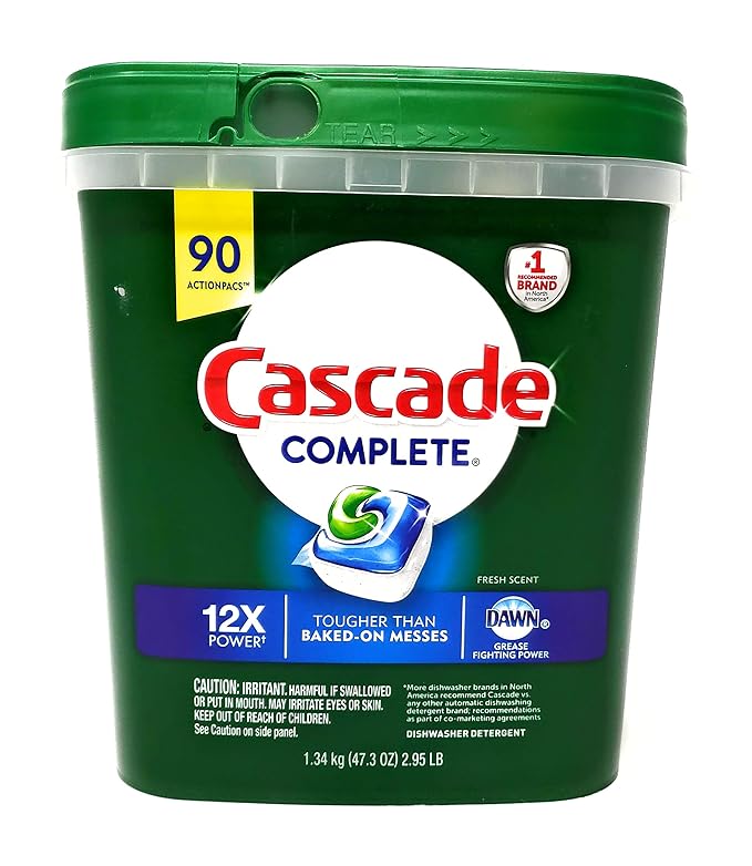 Cascade Complete Dishwasher Detergent, with Dawn Grease Fighting Power, 90 Fresh Scent Action Pacs
