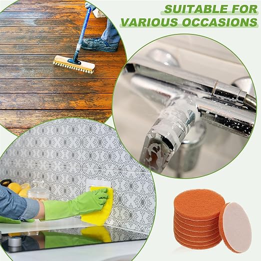 Power Scrub Pads, Scrubbing Pads 2000 Grits Scouring Discs - Fitting for (Home Kitchen Cleaning - Drill Attachment - Scrubber Replacement) 8 Pcs & 4 Inch & Orange