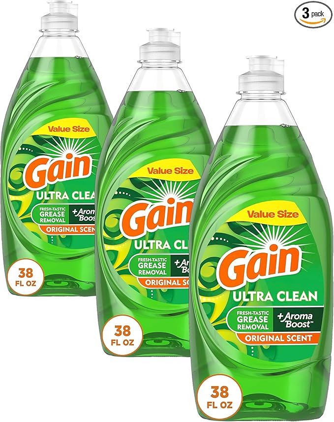 Gain Ultra Dishwashing Liquid Dish Soap, Original Scent, 38 fl oz (Pack of 3)
