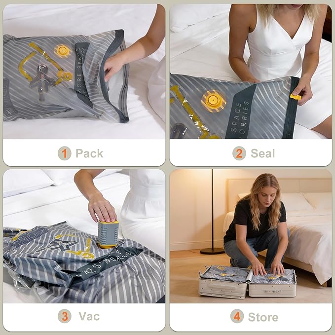 20-Pack Vacuum Bags for Travel with Wireless Rechargeable Pump, Carry-on Size Compression Packing Bags for Luggage & Suitcase, Space Saver for Clothes & Clothing, 20 Combo Travel Size, Fast 3S Vacuum