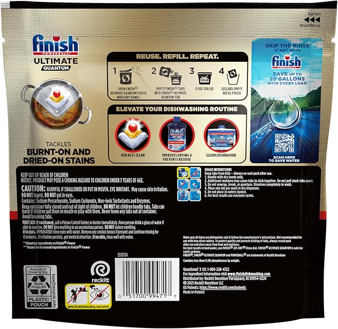 Finish Ultimate Quantum Dishwasher Pods, New & Improved Formula, Dishwasher Detergent Dish Soap, Removes Burnt-On & Dried-On Stain, Degreasing & Scrubbing Power, Lemon Scent, 21 Count
