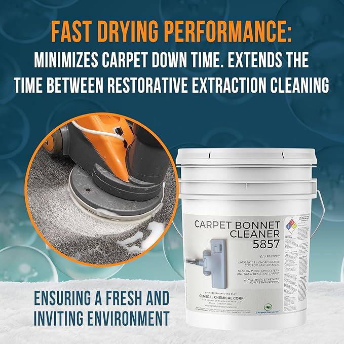 Bonnet Cleaner 5857 - Heavy Duty Shampoo Carpet Freshener Solution for Machine - Fast Drying & Pet Safe Carpet Shampoo for Rotary Cleaners, Commercial, & Industrial Use - 5 Gallon Pail