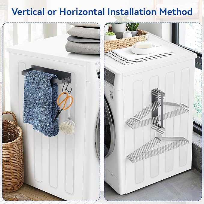 Laundry Room Organization and Storage Magnetic Dryer Ball Holder with Magnetic Hanger Holder, Magnetic Lint Bin for Washer Dryer, Iron Basket Dryer Ball Container, Magnetic Laundry Organizer (Gray)