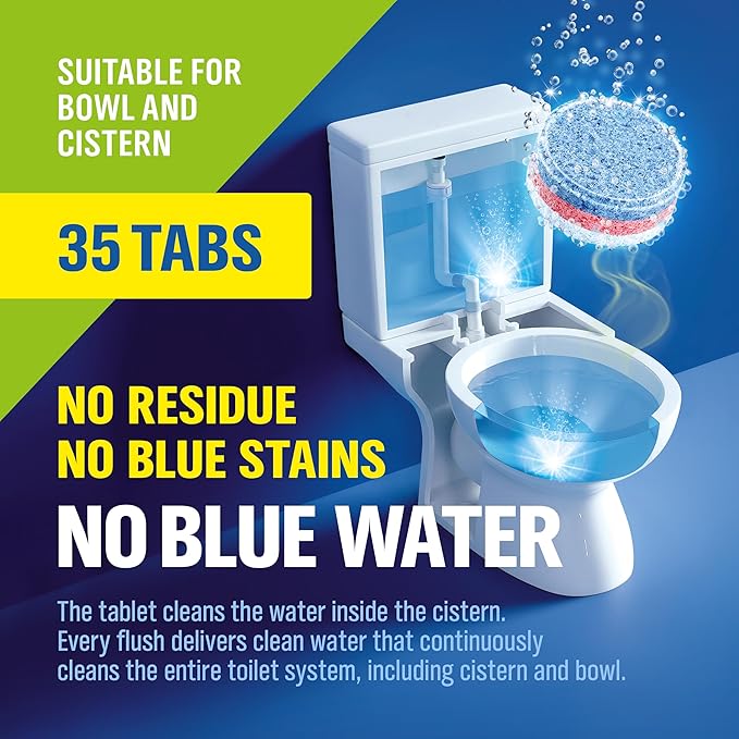 WoldoClean 3in1 Toilet Bowl Cleaner Tablets 35 Uses - Automatic Tank & Bowl Descaler, Heavy Duty Limescale & Hard Water Stain Remover, Eucalyptus Scent, No Blue Water Dye