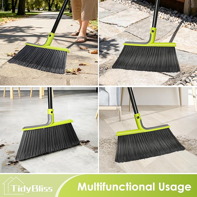 4 Packs Outdoor Broom Heavy Duty, 56 inches Tall Commercial Soft Bristle Angle Brush for Sweeping Outside Patio Garden Porch Deck Shop Restaurant Garage House Lobby Hardwood Floors (Green)