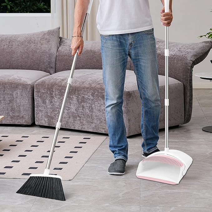 Broom with Dustpan Combo Set for Home 54-in Long Adjustable Handle Angle Broom and Dustpan Set with Dustpan Comb Teeth for Sweeping Pet Hair Food Dirt Kitchen
