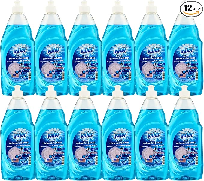 Valor Dishwashing Liquid, 25 fl oz – Dish Soap for Kitchen & Bathroom, Grease-Fighting, Gentle on Hands, Fast Rinse, Eco-Friendly Biodegradable Formula (25 fl oz (Pack of 12), Oxy Power)