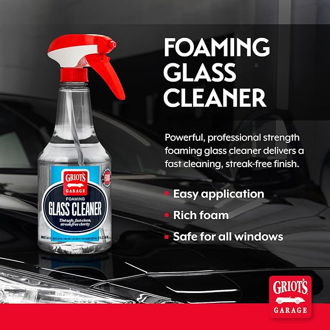 Griot's Garage Foaming Glass Cleaner Spray for Car Window, Windshield, Mirror, Tint Safe, No Streak, Dye and Ammonia-Free Formula, 22 Oz, 10891