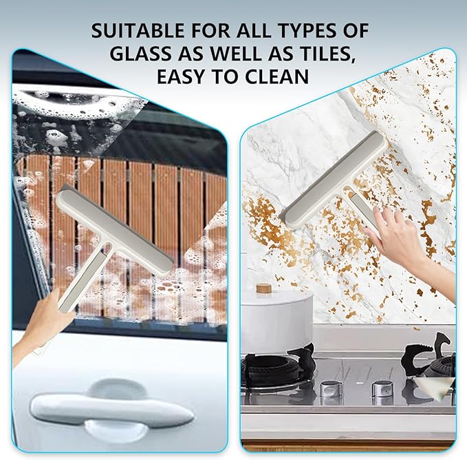 Squeegee 4-in-1 Window Cleaning Tool, Replaceable Foam-Friendly Brush Strip - Hanging & Water-Rinsable for Shower Glass, Glass Doors, Windows, Kitchen Stove, Car | Window Cleaning kit