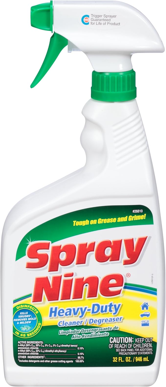 Spray Nine 26810 Heavy Duty Cleaner, Degreaser & Disinfectant for Kitchens, Bathrooms, Yard Equipment, Automotive & Industrial 32 Fl Oz. (Pack of 1)