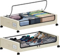 Tututry Under Bed Storage with Wheels, XXL 60L Under the Bed Storage Bins, Underbed Storage Containers with Lids & Label, Rolling Metal Drawer for Shoes, Clothes, Books, Toys (2-Pack Beige)