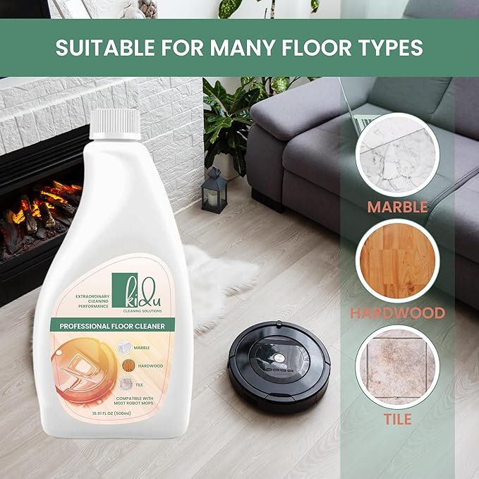 KIDU 2-Pack Multi-Surface Floor Cleaner – Compact by Design, Robot Mop Compatible, 1:300 Concentrate for Hardwood, Tile, Marble – Eco-Friendly Cleaning Solution, 2x500ml