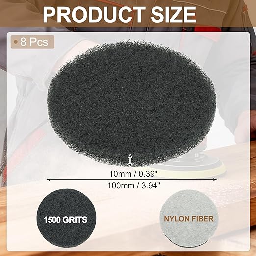 uxcell 8Pcs Scrubber Scouring Pad, 4 Inch 1500 Grits Drill Power Brush Hoop and Loop Scrub Pads Discs Polishing Pad for Household Furniture Automotive Cleaning, Green Gray