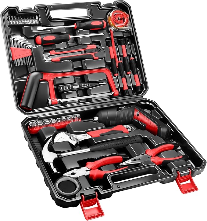43 in 1 Household Tool Set with 3.6V USB Cordless Electric Screwdriver,Home Tool Kit with Cordless Drill Driver(Red)
