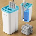 Mop and Bucket Set, Mops for Floor Cleaning, Squeeze Flat Mop and Bucket System, Dry & Wet Wall Mop Cleaner with Long Handle for Household Cleaning with 4 Microfiber Mops, Turquoise-Cyan