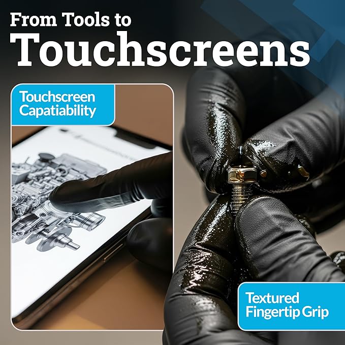 Hand-E Touch Black Nitrile Disposable Latex Free & Powder Free Gloves X-Large, 200 Count - BBQ, Tattoo, Hair Dye, Cooking & Mechanic Gloves