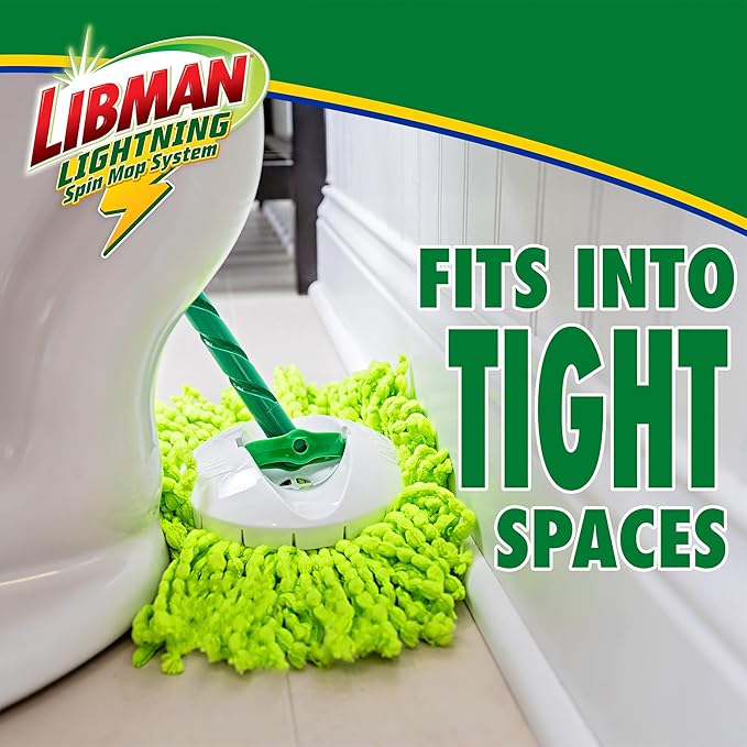 Libman Lightning Spin Mop System Plus 3 Refill Head | Mop and Bucket with Wringer Set | Floor Mop | Spin Mop | Libman Mop | Mops for Floor Cleaning | Hardwood Floor Mop | 4 Total Mop Heads Included