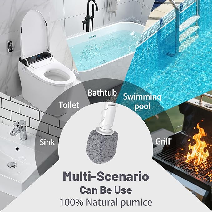 Upgrade Pumice Stone Toilet Bowl Cleaner,Bathroom Cleaner Brush Toilet Wand Refills with 30CM Long Handle for Remove Hard Water Stains with 1 Wand+ Pumice Stones (7 Pack)