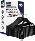 Utopia Home Premium Wooden Hangers 90 Pack - Durable & Slim Coat Hanger - Suit Hanger with 360-Degree Rotatable Hook - Wood Hangers with Shoulder Grooves (Black Color)