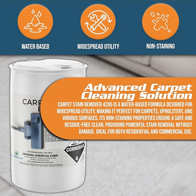 Carpet Stain Remover 4285 - All-Purpose and Multi-Surface Stain Remover - Residential Use - For Heavy-Duty Spot Cleaning - Professional Grade - 55 Gallon Drum