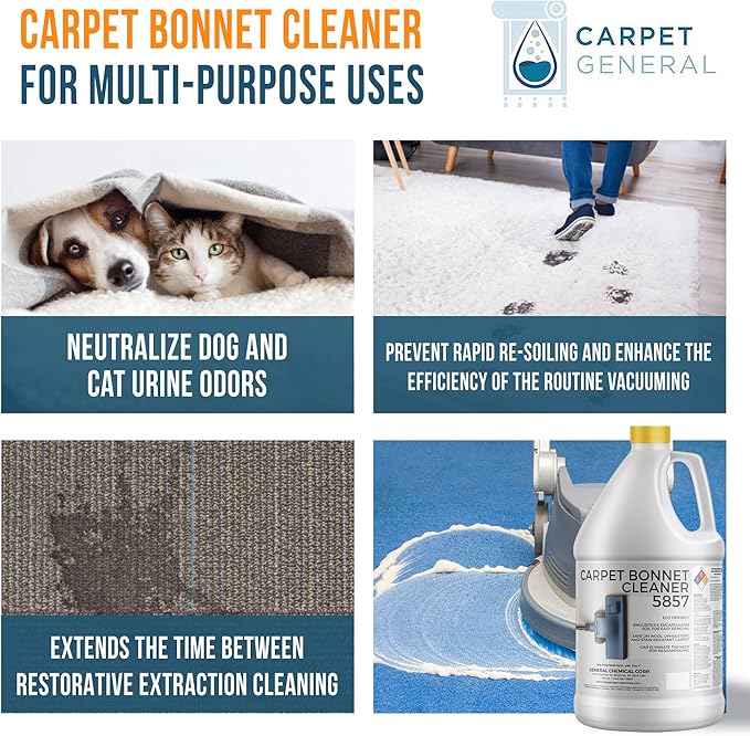 Bonnet Cleaner 5857 - Heavy Duty Shampoo Carpet Freshener Solution for Machine - Fast Drying & Pet Safe Carpet Shampoo for Rotary Cleaners, Commercial, & Industrial Use - 1 Gallon Jug