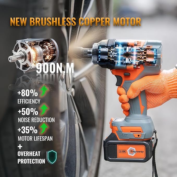 900N.m Brushless Cordless Impact Wrench 1/2", 4-in-1 High Torque 21V Power Electric Impact Gun with 2x4.0Ah Batteries, 5 Sockets, 8 Drills, 10 Screws, LED, Variable Speed for Car Repair Home
