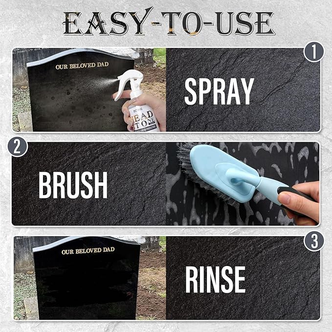 Headstone Cleaner for Graves, Tombstone & Headstone, Removes Dirt, Moss & Other Grime, Tombstone cleaner for Restoring Natural Luster on Granite, Stone, Marble, Slate, Concrete & More, 8.8 oz