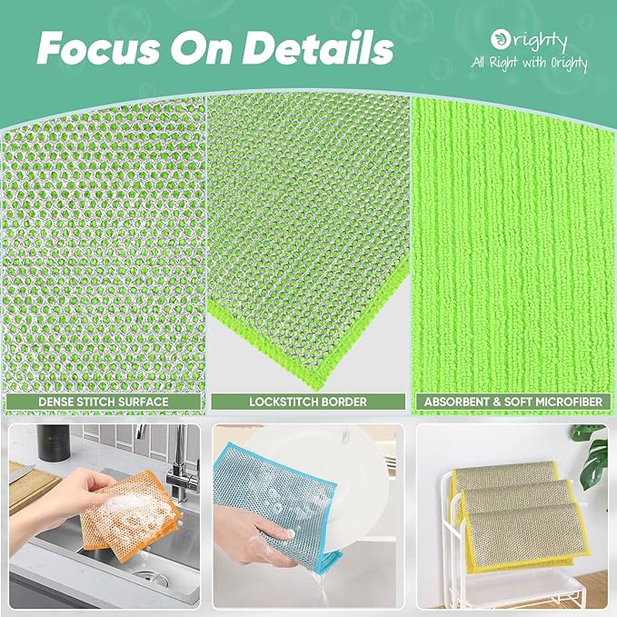 Orighty Multipurpose Wire Dishwashing Rag, 48 Pcs Upgraded Double-Layer Non-Scratch Wire Dish Cloths, Reusable Steel Scrubber Dishcloth Rags for Kitchen, Cookware, 7"x8", Multicolor