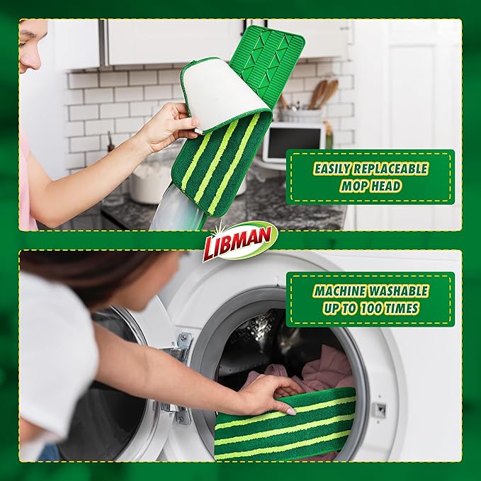 Libman Freedom Spray Mop Kit, Microfiber Wet Mops for Floor Cleaning, Hardwood, Laminate, Tile Cleaner, Household Tool, 24 Oz Solution Tank, Two Extra Replacement Refill Heads Included