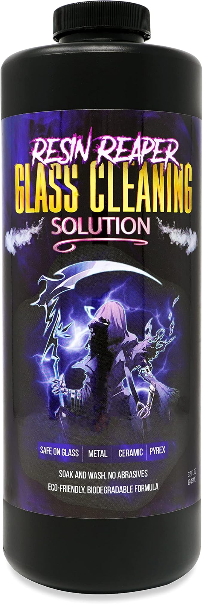 Resin Reaper Glass Cleaner 32 OZ | Pipe Cleaner | Safe on Glass, Metal, Ceramic, and Pyrex | 420 710 Friendly Cleaning | Soak and Wash - No Abrasives - Eco-Friendly, Biodegradable Formula