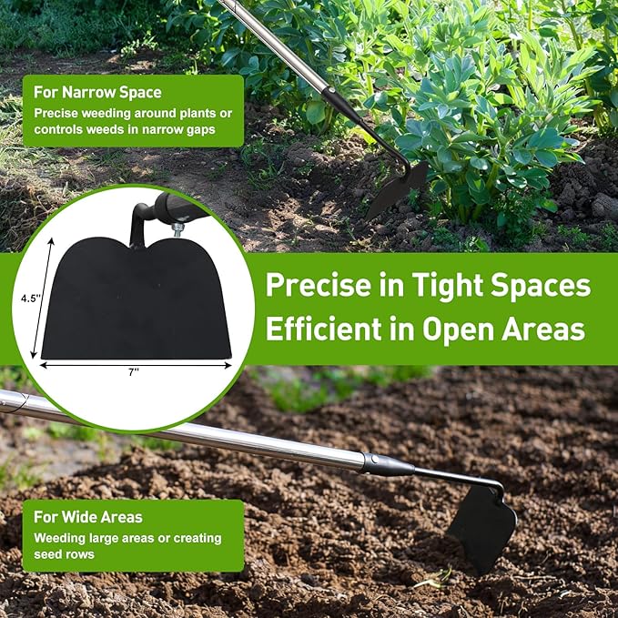 Garden Hoe for Weeding, Heavy Duty Draw Hoe Garden Tool for Plowing,Cultivating,Trenching, Ridging,Tilling Loosening Soil,Scraping Weeder with 74” Handle for Stand Gardening, Reduce Back Strain