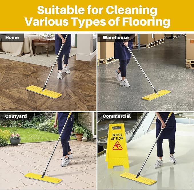 JOYMOOP 17.7-Inch Microfiber Flat Mop Replacement Pads – Washable Reusable Grey & Stripe, Pack of 2 Wet & Dry Refill for JOYMOOP Flat Mop & Mop Bucket Set