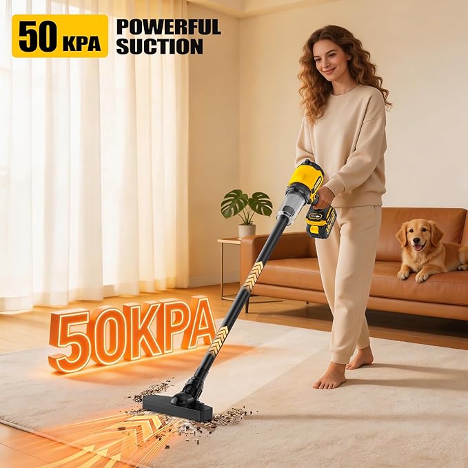 6-in-1 Cordless Vaccum Cleaner, 8000MAH Battery Powered Handheld Car Vacuum with 700W Brushless Motor, 110/240V 50KPA High Power Suction & Blower for Home, Car, Pet Hair, Keyboard