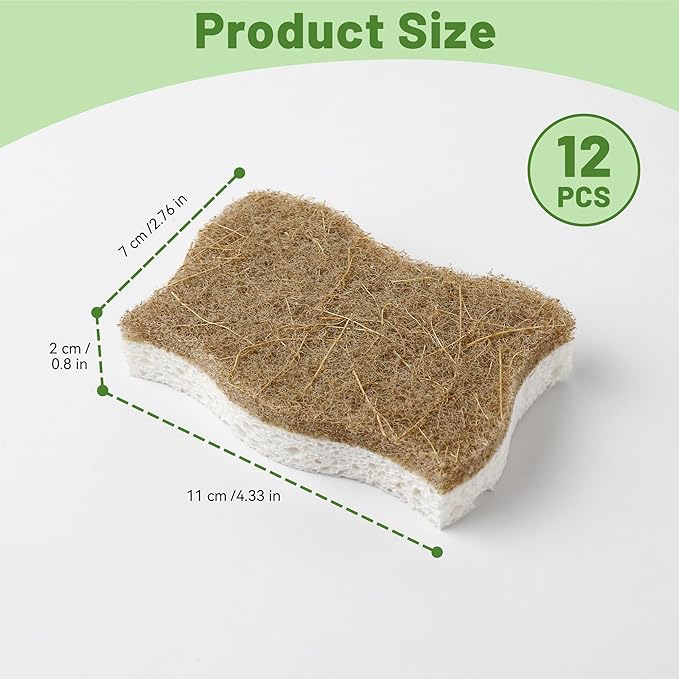 LILAC 12 Pack Natural Cellulose Sponges for Dishes - Non-Scratch Kitchen Scrub Sponges - 100% Biodegradable & Eco-Friendly Cleaning Sponges for Non-Stick Cookware, Bathroom & Household