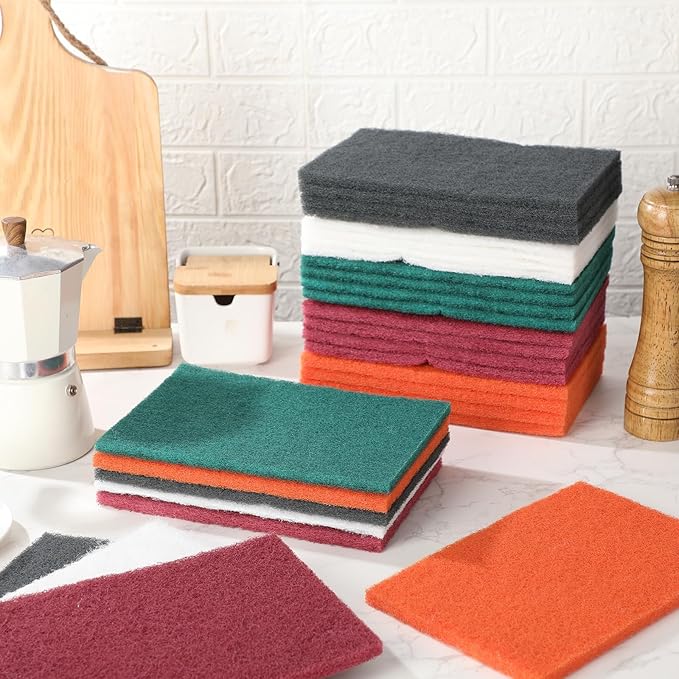 Hoolerry 30 Pcs 6 x 9 Inch Scuff Pad 5 Different Specifications Assortment Scouring Pad General Purpose Non Scratch Scrub Pad Ideal for Garden Automotive Body Tools and Grills Dish Kitchen Cleaning