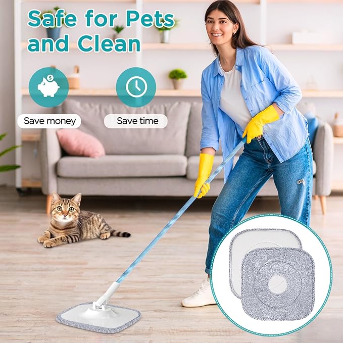 4 Pack 8.6" Square Microfiber Mop Pads Refills, Machine Washable, Highly Absorbent, Compatible with for True & Tidy Spin Mop and Most Square Spin Mops & Bucket