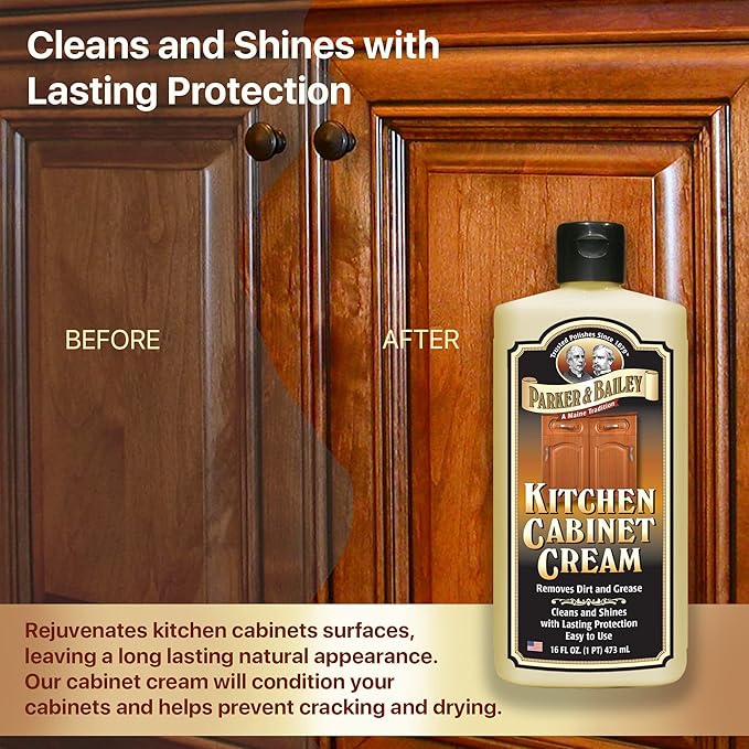 Parker & Bailey Kitchen Cabinet Cream - Multisurface Wood Cleaner And Polish Furniture Quick Shine Restorer Protector Surface, House Cleaning Supplies Home Improvement 8oz