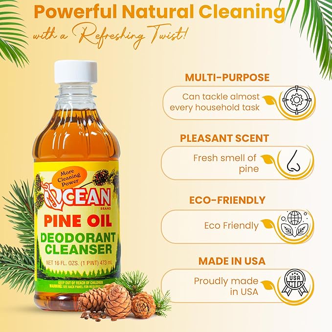 Ocean Pine Oil Cleaner Concentrate, 65% Pine Oil Deodorizer, All-Purpose Household Cleaner for Floors, Kitchen, Bathroom, Laundry, Grease & Odor Removal (1, 16 fl oz)