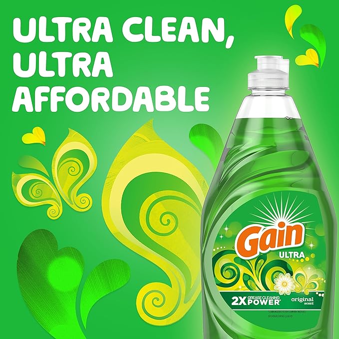 Gain Ultra Dishwashing Liquid Dish Soap, Original Scent, 38 fl oz (Pack of 3)