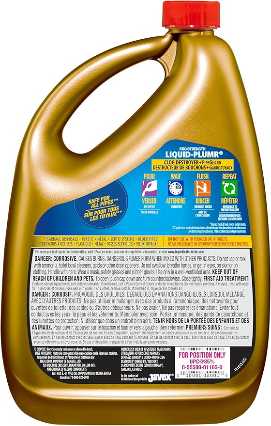 Clorox Pro-Strength Liquid Plumber and Clog Destroyer, Pipe Guard, 2.37L.