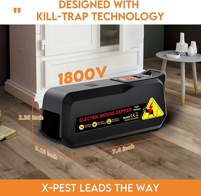 X-PEST Electronic Mouse Trap 2 Pack – Electric Mouse Trap Zapper for Indoor Use, Reusable Rodent Trap, No Touch No See, Effective Mice & Mouse Control