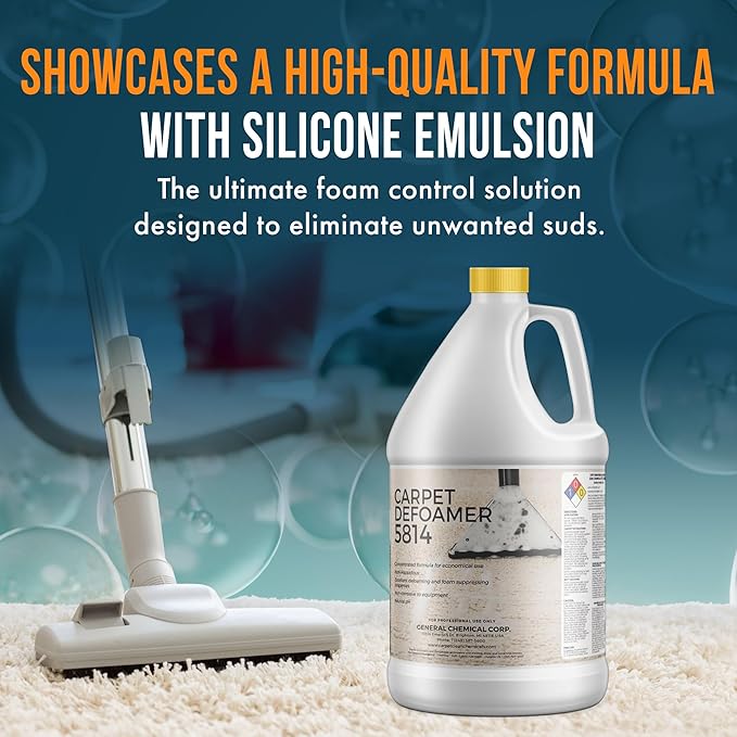 Carpet Defoamer 5814 -Foam Suppressant for Deep Rug Cleaner Machine & Floor Covering Shampooer for a Heavy-Duty Carpet Cleaner Solution, Neutral Non-Corrosive Silicone Emulsion 1 Gallon