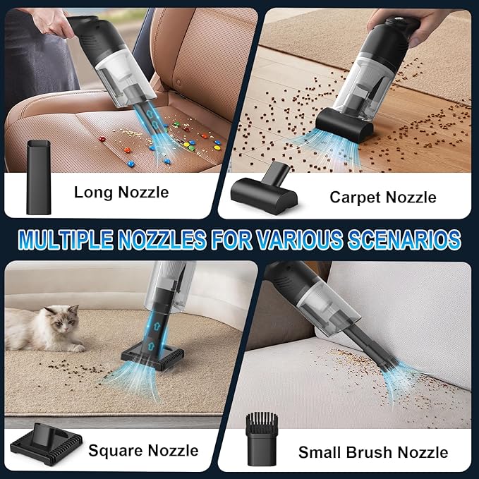 38000PA Handheld Vacuum Cordless | 120W Deep Cleaning for Car Pet Hair | Portable Cleaner with 2000mAh Battery, LED Light & Multi-Nozzles | Home Office Multi-Surface