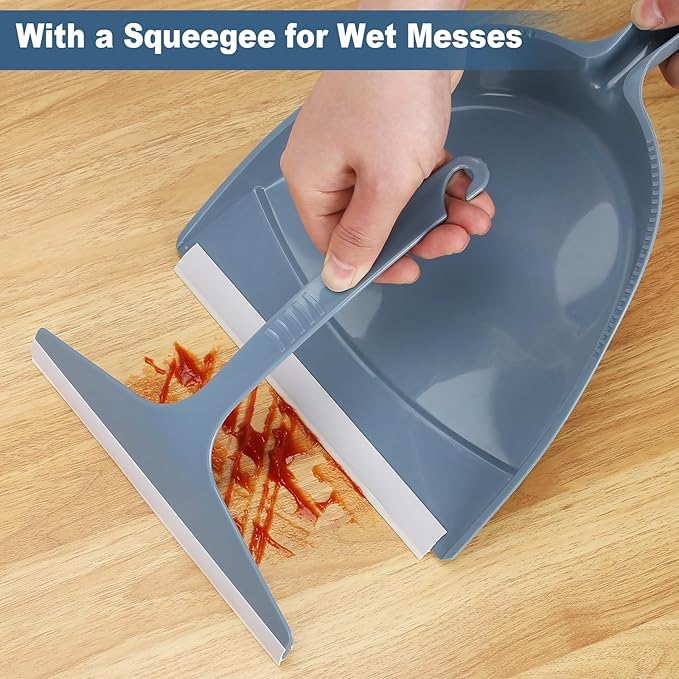 Small Hand Broom with Dustpan Combo Set,Mini Dust Pan and Brush Set with a Scraper Squeegee for Quick Cleanups,3-Piece Wall Mountable Cleaning Tools for Particles,Little Messes,Hair,Crumb