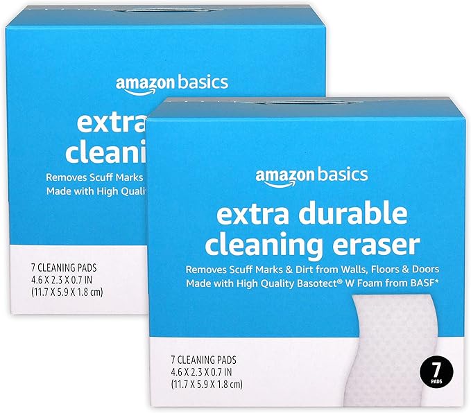 Amazon Basics Extra Durable Cleaning Erasers, Removes Scuff Marks and Dirt from Walls, Floors and Doors, 2 Packs of 7