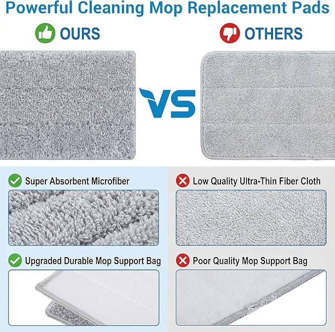 20Pcs Mop Replacement Pads Compatible with Flat Mop or Mop Bucket Set, 13" X 4.9" Universal Mop Pads Mop Head Refills Washable Wet Mops, Microfiber Flat Mop Pad for Most 11-13” Size Mops
