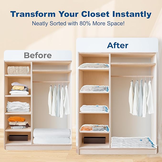HOUSE DAY 10 Jumbo Vacuum Seal Bags For Clothing Travel, 80% Space Saving Travel Vacuum Bags with Electric Pump, Vacuum Storage Bags For Clothes, Comforters, Blankets, Moving, Reusable & Durable