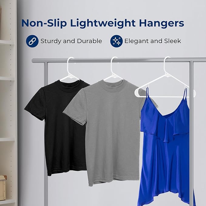 SereneLife Premium 20 Pack Plastic Hangers, Lightweight, Durable, Space Saving Clothes Organizers, Suitable for Shirts, Sweaters, Hoodies, Dresses, Kids Clothes, Good for Home Organization (White)