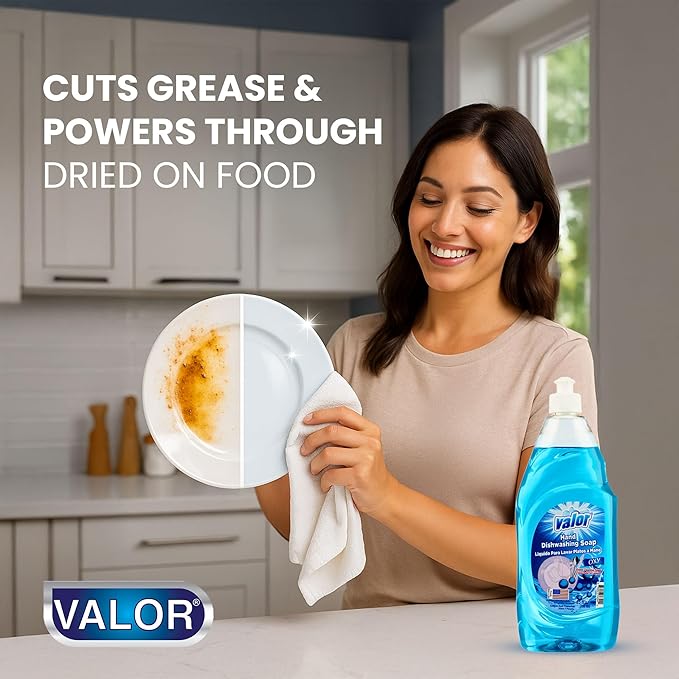 Valor Dishwashing Liquid, 25 fl oz – Dish Soap for Kitchen & Bathroom, Grease-Fighting, Gentle on Hands, Fast Rinse, Eco-Friendly Biodegradable Formula (25.5 oz (Pack of 6), Oxy Power)